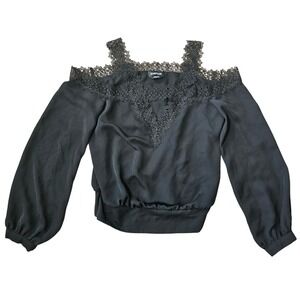 Bebe Black Cold Shoulder Whimsigoth Lace Trim Blouse Long Sleeve S Ethereal